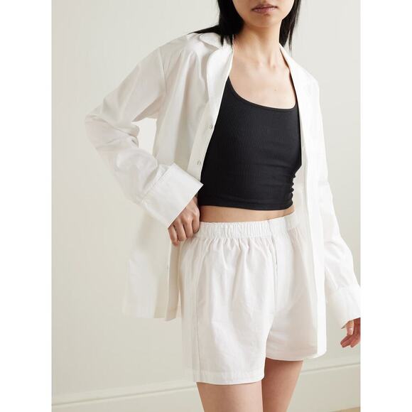 SKIMS Cotton Poplin Sleep Shorts Spa Embroidered Pull On Snow White NWT Size 4X - Picture 3 of 11